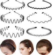 Men's Hair Bands Elastic Wavy Hair Bands, Metal Hair Bands for Men, a range of Black Non-slip Metal Headbands, Outdoor Sports Headbands, Everyday Wear (6pcs)