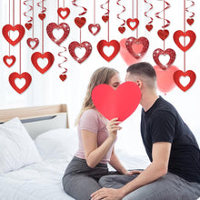LANMOK 38pcs Heart Hanging Decorations Valentine's Day Decors Includes 20pcs Hollow Heart & 18pcs Hanging Heart Swirls for Valentine's Day Wedding Anniversary Engagement Bridal Shower