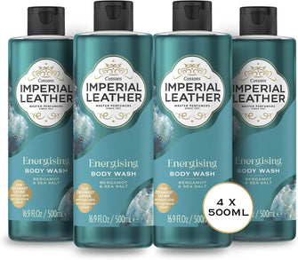 Imperial Leather Energising Shower Gel, Bergamot & Sea Salt, Signature Oil Blend, Creamy Lather, Gentle Skin Care, Bulk Buy, Pack of 4 x 500ml