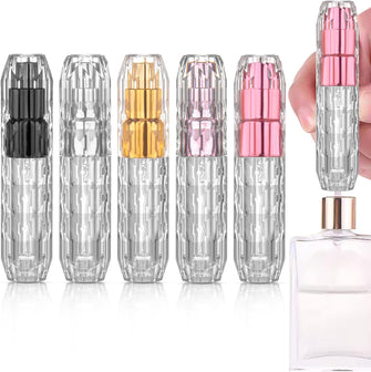 HONZUEN 5ML Perfume Atomiser 5 Pack Mini Refillable Perfume Bottles Underfill Empty Travel Bottle Fine Mist Sprayer Portable Eau Atomizer for Pocket Handbag Silicone Ring Anti-leak for Travel Outdoor