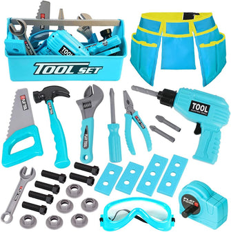 LOYO Kids Tool Set - 30Pcs Pretend Play Tool Toys with Kids Tool Belt, Electric Toy Drill, Construction Builder Toy Tool Box Kit Kids Boys Toys Gifts Age 3 4 5 6