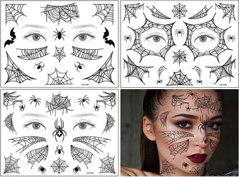 Halloween Tattoos Halloween Face Tattoos Halloween Face Stickers Realistic Spider Cobweb Halloween Temporary Tattoos Makeup Witch Stickers for Adults, Kids, Halloween Cosplay Props (Spider web)