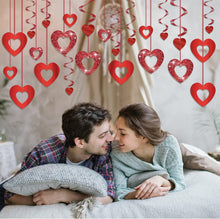 LANMOK 38pcs Heart Hanging Decorations Valentine's Day Decors Includes 20pcs Hollow Heart & 18pcs Hanging Heart Swirls for Valentine's Day Wedding Anniversary Engagement Bridal Shower