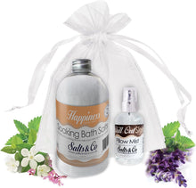 Happiness & Chill Out - Aromatherapy Bath Salts & Pillow Spray Gift Set - Packaged in Organza Bag - Orange, Neroli, Cedar Wood oils by Salts & Co