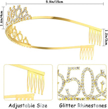Leixi 50 and Fabulous Sash & Rhinestone Tiara Set - 50th Birthday Gifts Birthday Sash for Women Birthday Party Supplies (Gold)