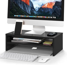 BONTEC Wood Monitor Desk Stand Riser with Smartphone Holder, Cable Management, Ergonomic for Laptop, Computer, Notebook, iMac, PC, 2 Tiers Black (W420 x D235 x H142mm)