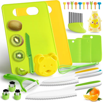 Mactoou Kids Kitchen Knives, 27 Pieces Kids Knife for Real Cooking, Toddler Safe Knives Set with Plastic Knife, Crinkle Cutter for 2 3 4 5 6 7 8 9 10+ Year Old Boys Girls
