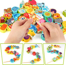 42Pcs Toddler Threading Toys, Wooden Montessori Toys for 2 3 Year Olds Girls Boys, Fine Motor Skills Toys for 5 Year Olds, Educational Learning Toys Gifts Toddler Threading Beads Crafts Activities