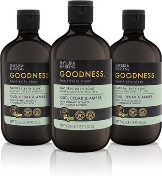 Baylis & Harding Goodness Oud, Cedar & Amber Bath Soak, 500 ml (Pack of 3) - Vegan Friendly