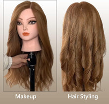 22" Hair and Makeup Hairdressing Training Mannequin Dolls Head with 70% Real Hair, Manikin Doll Model Head for Girls Practice Face Make Up, Hair Styling-Light Brown