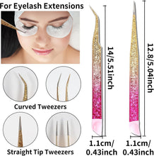 Ouligay 2 Pcs Eyelash Extension Tweezers Nail Art Tweezers Stainless Steel Straight And Curve Tip Tweezers With Silicone Pressing Head Rhinestone Gem Picker Eyelash Extension Clip Manicure Makeup Tool