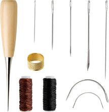 Leather Repair Kit 11PCS Leather Sewing Tools Waxed Thread and Needles for Fabric Sewing Upholstery Tools for Sofas Carpet Furs Sewing
