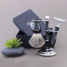 Haryali London Shaving Kit - 3 Pc Shaving Kit - Double Edge Safety Razor - Best Badger Shaving Brush - Shaving Stand - Black Color Elegant Shaving Set as a Gift Set