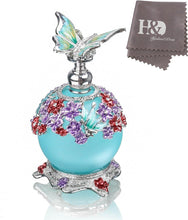 H&D HYALINE & DORA H&D Butterfly Perfume Bottle,Retro Frosted Glass Refillable Glass Perfume Bottle Empty with Blue Bottle Body 23ml