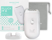 Magnitone PluckIt2 Super Glide Compact Epilator, Long Lasting Hair Removal, for Use on Legs, Underarms & Bikini, USB Rechargeable, 2 Interchangeable Heads, with Storage Pouch