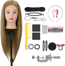 28Inch Hairdressing head 80% Real hair,Mannequin Head with Hair,Doll Head for Hair Styling,Cosmetology Training Styling Head Practice Head with table clamp + Hairdressing Tools Accessories Set(Blonde)