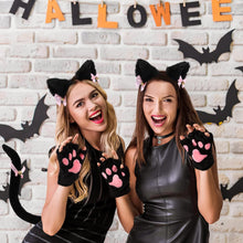 FRCOLOR Cat Ears Headband with Tail Cat Costume Set Ears and Tail Set Ears Headband and Tail Collar Paws Neck Choker Cosplay Halloween Costume for Kids and Adults