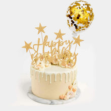 iZoeL Gold Cake Decoration Confetti Balloon Cake Topper Gold Happy Birthday Cake Topper Stars Heart Cupcake Topper for Women Man Boys Girls (gold)