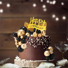 FRIUSATE 36 PCS Black and Gold Cake Decorations Black and Gold Foam Balls Palm Leaves Cake Toppers For Happy Birthday Wedding Anniversary Party Supplies
