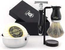 Haryali London 5 Piece Shaving Kit, Double Edge Safety Razor, Black Color Badger Brush, Soap, Bowl, Stand, Set as Gift, 1 g