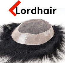 Lordhair Human Hair Lace Toupee with PU for Men Hair System Black Replacement Hairpiece Base Size 6x8 inch
