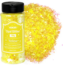 HEMOER Yellow Opal Glitter, 100 g Chunky Sequins Glitter, Craft Glitter for Resin, Face, Nail, Body, Crafts, Slime Festival Party Art, Glitter Powder for Nails Glitter