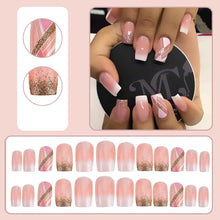 Coffin False Nails Short, 24Pcs Pink Gradient French Fake Nails, Gold Glitter Press on Nails, Full Cover Acrylic Nails Stick on Nails with Manicure Tools for Women Girls Nail Art