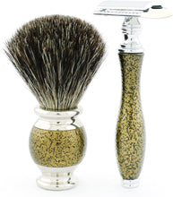 Haryali London Shaving Kit - 5pc Shaving Brush Set - Gold Antique - Shaving Set - Badger Shaving Brush - Double Edge Safety Razor - Shaving Soap - Shaving Bowl - Alum Stick