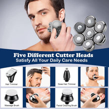 Head Shavers for Men 6 in 1 Bald Head Shaver Cordless Rechargeable LED Electric Shavers with 5 Replaceable Grooming Shaving Heads IPX7 Waterproof Grooming Kit with Beard Clippers Nose Trimmer