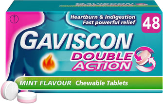 Gaviscon Heartburn and Indigestion Tablets, Double Action, Mint Flavour, Pack of 48