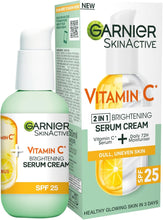 Garnier Vitamin C Serum Cream, 2in1 Formula With 20% Vitamin C serum & SPF 25 Moisturiser, Hydrate & Reveal Bright Glowing Skin, Organic & Vegan Formula, 50ml