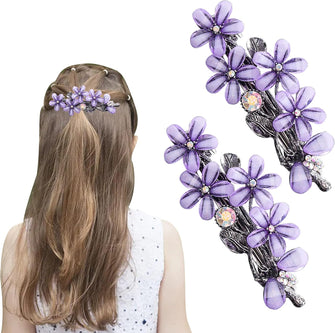 Jodsen Diamond Hair Clips, 2 Pcs Flower Hair Barrettes Hair Accessories and Girls, Diamond Flower Hair Slides Hair Styling Accessories Daily, Birthday, Wedding, Party, Dating, Dinners (Purple)