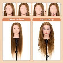 Neverland Hairdressing Head,28 inch 50% Real Human Hair Training Head Cosmetology Make-up Mannequin Manikin Doll Head with Table Clamp Holder,Eyelash,DIY Hair Styling Braid Set(Gold)