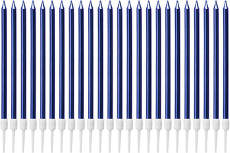 LUTER Metallic Candle Long Blue Candle Birthday Candles with Holder Cake Candles for Wedding Birthday Party Decoration (24 Pieces)