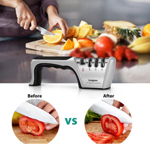 longzon Knife Sharpener, 4 in 1 Kitchen Knife Sharpening 4 Stage Manual Knife Sharperener Tool with Cut Protection Gloves for Sharpening Kitchen Knives ect. - Gray