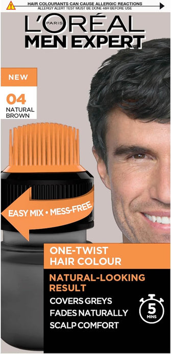 L'Oreal Paris Men Expert One Twist Hair Colour, Black Hair Dye For Men. Mens Hair Dye For Men Dying Hair To Cover Grey Hair, Gives Quick Natural Looking Results - Shade 4 Natural Brown