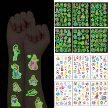 AOOWU Temporary Tattoo for Kids, 6 Sheets Glow In The Dark Cartoon Princess Tattoo Stickers, Waterproof Luminous Fake Tattoo Stickers Set for Boys Girls Birthday Gift Party Bag Filler