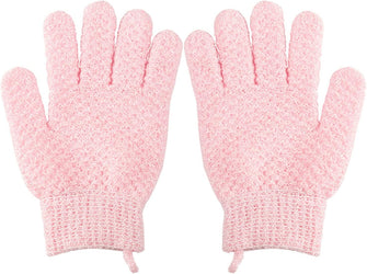 iJiZuo 2Pcs Exfoliating Wash Gloves, Scrub Gloves, Body Peeling Gloves, Natural Loofah Washcloth Exfoliating Glove, Also for Face, Legs, Ingrown Hair, Feet (Pink)