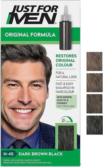 Just For Men Original Formula Dark Brown Black Hair Dye, Targets Only The Grey Hairs, Restoring The Original Colour For a Natural Look  H45