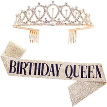 Leixi Birthday Queen Sash & Rhinestone Tiara Kit - 21st 30th Birthday Gifts Birthday Sash for Women Birthday Party Supplies (Gold)