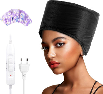 Hair Cap Treatment Steamer for Deep Conditioning - Thermal Hot Head Heat Hat Electric for Afro Hair Spa Care Home Use with 2 Mode/Black (UK Plug)