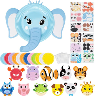 LOOPES Arts and Crafts for Kids 12 Pack Animals Paper Plates Art Sets DIY Craft Kit with Double-Sided Adhesive Tape for 3-12 Years Old Boys Girls Gift & Educational Toys Kits