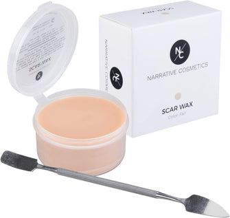 Narrative Cosmetics Modeling Scar Wax with Double Ended Spatula for Special Effects, Theatrical Makeup and Halloween - 2.5oz Jar, Fair Colour