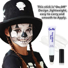 Go Ho White Face Body Paint Cream Water Based Makeup for Adults Children(0.85oz),White Body Paint Wand with Cushion Applicator,Non-Toxic Hypoallergenic for Halloween FX Makeup Cosplay Costume Party