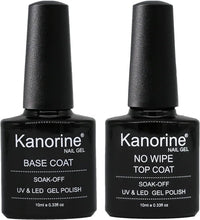 Kanorine Base and Top Coat Gel Nail Polish Set, UV LED Soak Off Gel Nail Polish No Wipe Top Coat Base Coat, Gel Nail Varnish Lacquer Manicure Nail Salon Set,Glossy Shine Long Lasting 10mlx2