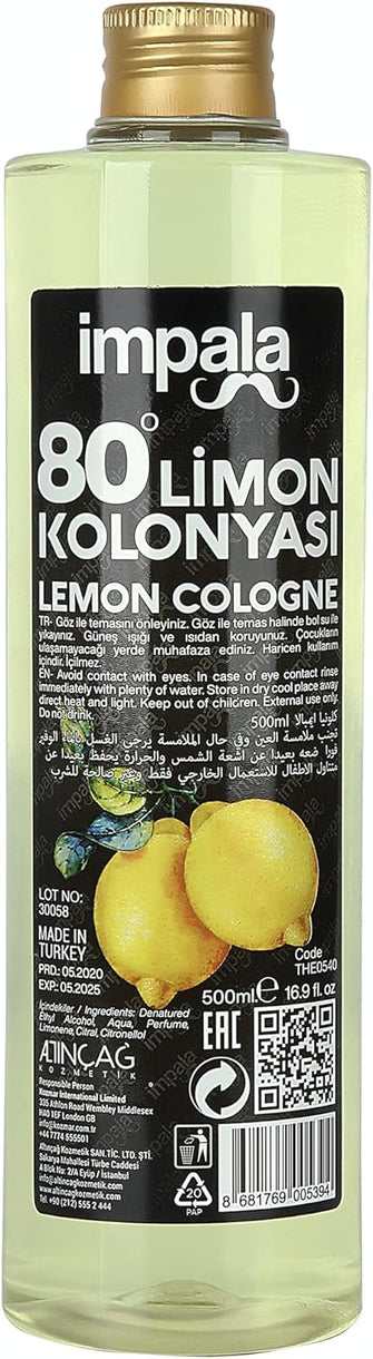 IMPALA traditional Turkish LEMON COLOGNE AFTERSHAVE - Eau De Limon Kolonya 500 ML