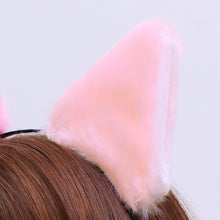 Lurrose Fur Ears Headband, Fluffy Plush Cat Ear Hair Hoop Cute Animal Party Hair Accessories for Girls Women Halloween Costume (Pink)