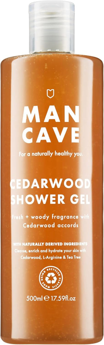 ManCave Cedarwood Shower Gel 500ml for Men, Fresh & Wood Aroma, Natural Formulation, Sulphate and Paraben Free, Vegan Friendly, Tube made from Recycled Plastics, Made in England