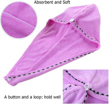 Laicky 3 Pack Microfiber Hair Towel Wrap Super Absorbent Bath Loop Fasten Salon Twist Turban Dry Hair Caps/ Hat with Buttons Pink Blue Purple