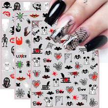 12 Sheets Halloween Nail Art Stickers Decals Self-Adhesive Cute Kids Spider Web Pumpkin Skull Bat Ghost Witch Nail Supplies Nail Art Design Decoration Accessories